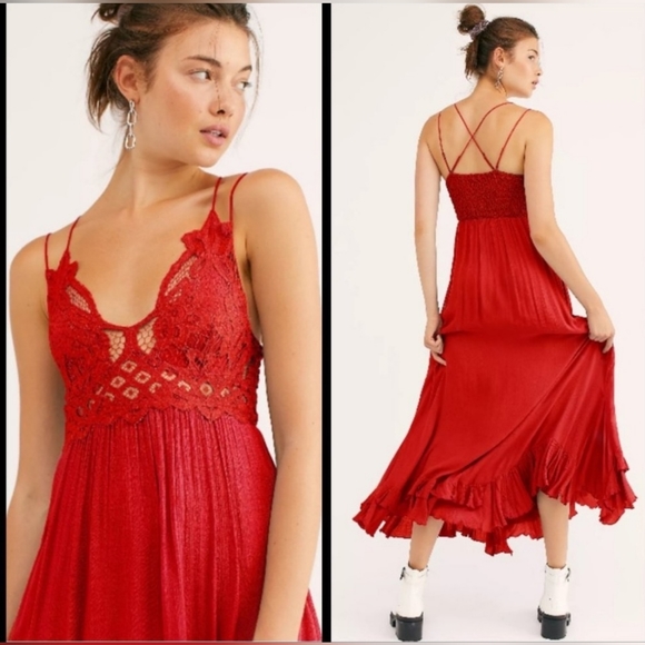 NWT Free People One Adella Maxi Slip Bright Red Size Large - Picture 2 of 4